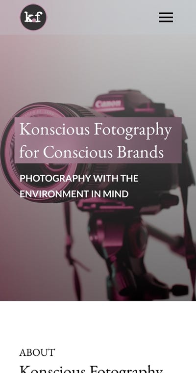 Konscious Fotography on mobile breakpoint format