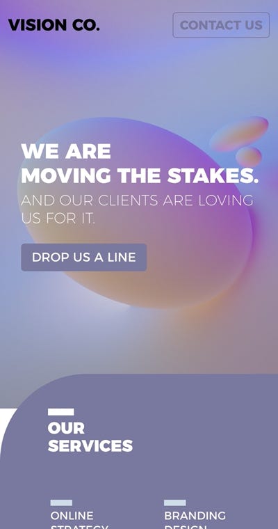 Services Landing Page on mobile breakpoint format